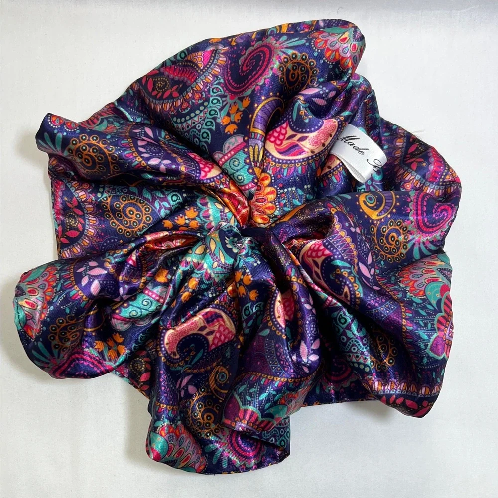 Handmade Jumbo Vibrant Paisley Silk Hair Scrunchie - Picture 1 of 5
